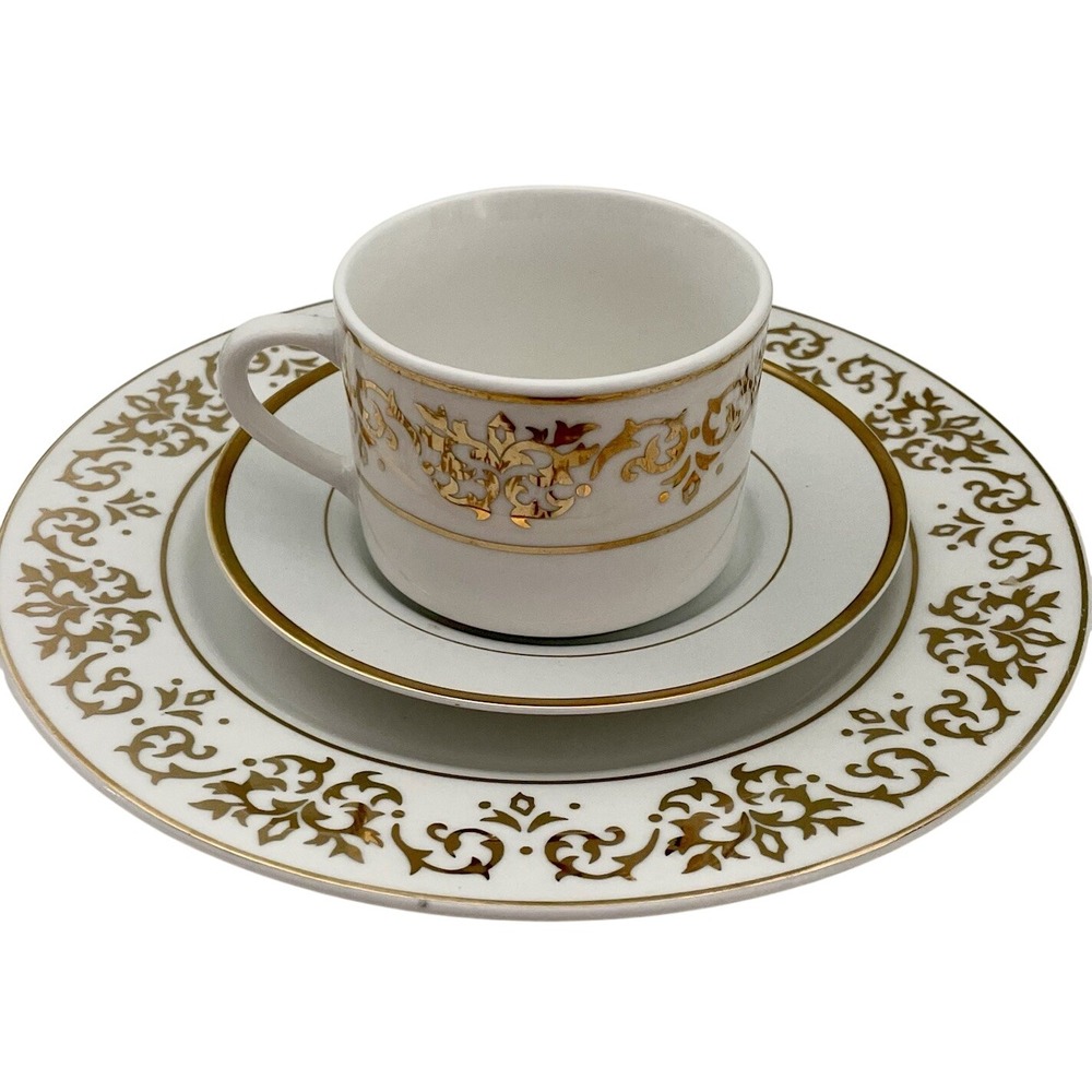 12 Pc TIENSHAN Classic Gold Plates Cup &‎ Saucer 4 Sets Fine China